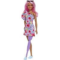 Fashionistas Doll #189 with Prosthetic Leg, Pink Hair, Floral Dress, Sneakers & Sunglasses Accessory