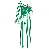CHICTRY Kids Girls Christmas Candy Cane Costume Striped Criss-Cross Back Ballet Dance Gymnastic Leotard Jumpsuit