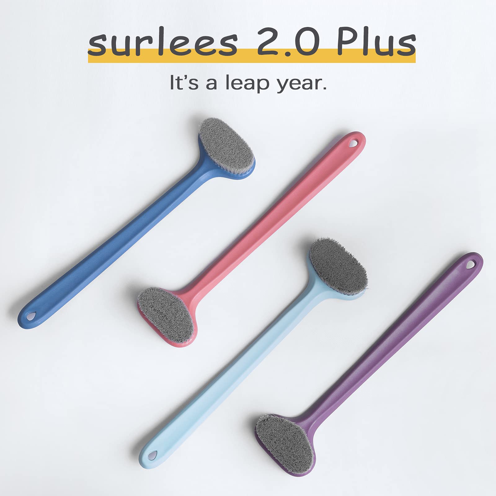 Surlees Back Scrubber for Shower for Men Women Elderly, Bath Brush, Body Brush (15'', Blue & Orange)