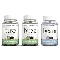 Buzz Caffeine Infused Chocolate (2 Pack) + Beam Collagen Infused Chocolate (1 Pack) Bundle (180 Pieces Total)