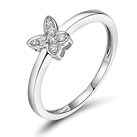 Vintage Solid 14K White Gold Bridal Set Butterfly Diamond Engagement Ring Wedding