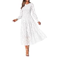 BTFBM Casual Women's 2024 Fall Dresses Elegant Wedding Guest Dress Long Sleeve Floral Midi Dress Flowy Bohemian Long Dress