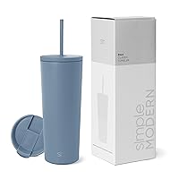 Simple Modern Insulated Tumbler with Lid and Straw | Iced Coffee Cup Reusable Stainless Steel Water Bottle Travel Mug | Gifts for Women Men Her Him | Classic Collection | 24oz | Blue Dune