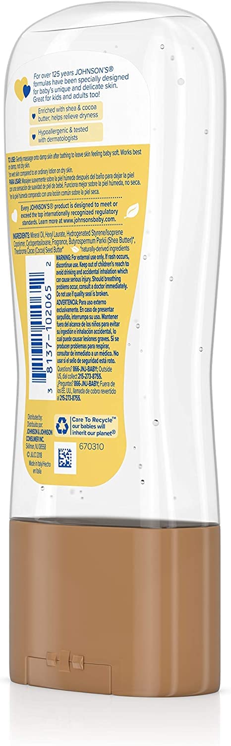 Johnson's Baby Oil Gel Enriched with Shea and Cocoa Butter, Great for Baby Massage, 6.5 fl. Oz (Pack of 2)