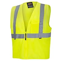 High Visibility Tricot Mesh Zip-Up Safety Vest, Hi Vis Reflective Tape, Yellow/Green, Unisex, M, V1060360U-M