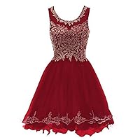 Juniors Cocktail Party Dresses Tulle with Gold Lace Applique Dance Prom Dress,10