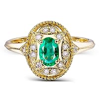 14K Yellow Gold Natural Emerald Diamonds Ring for Women Promise Engagement Wedding Anniversary Promotion