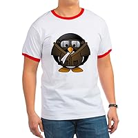Ringer T-Shirt Little Round Penguin-Airplane Jet Pilot-Red/White