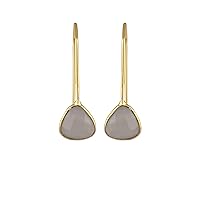 Gemstone Earring Gold Plated Hook Earring Grey Chalcedony Earring Handmade Stylish Earring Pair Dangle Earring Jewelry.