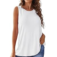 Women's Fashion Sleeveless Crewneck Casual Shirt Top Solid Color Loose Pullover Vest Summer Tank Tops