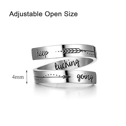 ZRAY Silver Keep Going Ring Inspirational Jewelry Stainless Steel Engraving Size Adjustable Personality Encouragement Gift for Women Teens Girls