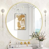 BEAUTYPEAK 30 Inch Round Mirror, Gold Metal Frame Circle Mirror, Wall Mirror for Entryway, Bathroom, Vanity, Living Room, Gold Circle Mirror