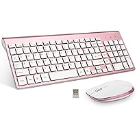 Wireless Keyboard and Mouse, FENIFOX Full-Size Whisper-Quiet Compact Compatible with Mac PC Laptop Tablet Notebook Windows - Rose Gold Pink