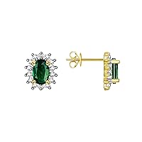 14K Yellow Gold Halo Stud Earrings - 6X4MM Oval Gemstone & Diamonds - Exquisite Birthstone Jewelry for Women & Girls
