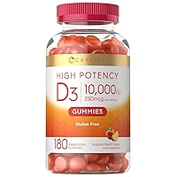 Carlyle Vitamin D3 Gummies | 10,000 iu | 180 Count | Vegetarian, Non-GMO, and Gluten Free Formula | High Potency Vitamin D Supplement | Peach Flavored Gummies