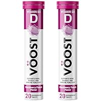 Vitamin D, Supports Bone, Muscle, and Immune Function*, Contains Vitamin d3, Effervescent Vitamin Drink Tablet, No Sugar + Low Calorie Vitamin, BlackBerry Peach Flavor, 20 Count (Pack of 2)