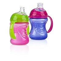 Nuby 2 Count 2 Handle Cup with No Spill Super Spout, Purple/Pink