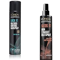 L'Oréal Paris Advanced Hairstyle LOCK IT Weather Control Hairspray, 8.25 oz. (Packaging May Vary) & Advanced Hairstyle Sleek It Iron Straight Heat Spray, 5.7 Ounce