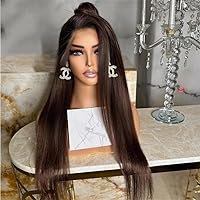 180 Density Ombre Dark Brown Colored Sliky Straight HD Transparent Lace Front Wig Preplucked Brazilian Virgin 13x4 Glueless Invisible Lace Frontal Human Hair Wig with Bleached Knots