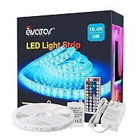 Led Strip Light, 44 keys IR remote DC12V 16.4ft Dimmable Warm Cool White RGB 5050 Color Changing Led Tape Kit Christmas Lights for Bedroom, Cupboard, Wine Cabinet, Xmas, Gift, Staircase