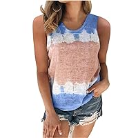 Tie-Dye Tops Women Sleeveless Color Block T-Shirt Casual Tank Tops