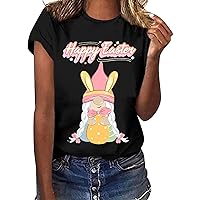 White Button Down Shirt Women Beach Cover Up Women Casual Happy Easter Printed T Shirt Short Sleeve Round Neck