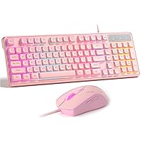 Pink Gaming Keyboard and Mouse Combo,MageGee GK980 Wired Backlit Keyboard and Pink Gaming Mouse Combo,PC Keyboard and Adjustable DPI Mouse for PC/loptop/MAC(Pink)