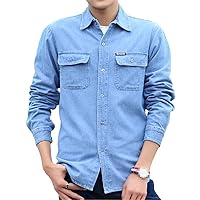 Denim Shirt for Men,Long Sleeve Spring Autumn Blue Sunscreen Work Clothes,Plus Size Denim Jeans Shirt