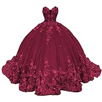 Women‘s Sweetheart Beaded Quinceanera Dresses Tulle Lace Appliques Sweet 16 Dresses Strapless Ball Gown