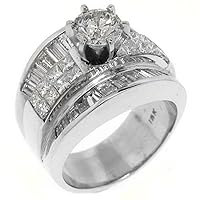 18k White Gold Round Princess & Baguette Diamond Engagement Ring 3.83 Carats