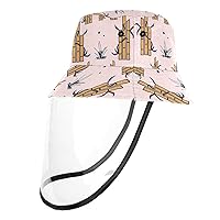 Sun UV Protective Hats for Men Women with Full Face Visor Shield Outdoor Detachable Bucket Cap 21.2 Inch for Kids Bamboo Pattern