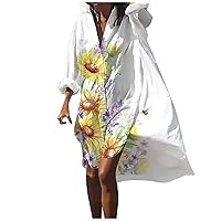 Women's Long Dresses Fashion Floral Print Sleeves Buttons Cardigan Loose Shirt Dress Dresses Summer