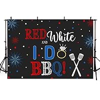 MEHOFOND 7x5ft Red and White Picnic Photo Background I Do BBQ Bridal Couples Shower Engagement Grill Out Independence Day 4th of July Firecracker Star Party Decor Banner Backdrop