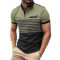 Mens Henley Shirts Striped Casual Color Block Short Sleeve Mandarin Collar Button Up Shirts Summer Daily T Shirts