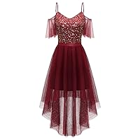 Bridesmay Sequin Cocktail Dress 2024,High-Low Tulle Prom Dresses V-Neck,Sparkly Homecoming Dresses for Teens