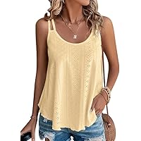 Summer Tank Tops Embroidery for Women Sleeveless Loose Fit Scoop Neck Casual Blouse Sexy Cute Cami for Womens Trendy