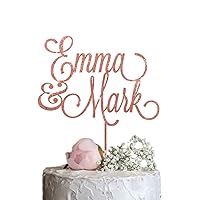 Custom Wedding Cake Topper with First Names, Personalized wedding cake topper, Calligraphy Wedding Cake Topper, Rose Gold Silver Glitter