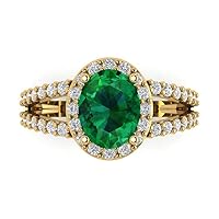 Clara Pucci 2.24 carat Oval Cut Solitaire W/Accent Genuine Simulated Emerald Proposal Wedding Anniversary Bridal Ring 18K Yellow Gold