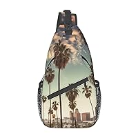 Los Angeles Palm Trees Print Sling Backpack Travel Sling Bag Casual Chest Bag Hiking Daypack Crossbody Bag For Men Women