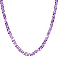 Tennis Link 5mm Necklace Round Cut Amethyst 14k White Gold Over .925 Sterling Silver One Row 16