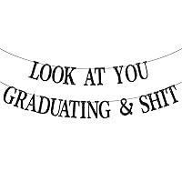 Look at You Graduating Banner, Class of 2024, Congrats Grad You Did It, Glittery Funny Happy Graduation Party Decorations Backdrop Gifts for College High Middle School Students