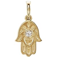 14k Yellow Gold Polished .03 Dwt Diamond Hamsa Pendant Necklace Jewelry for Women
