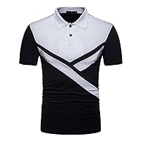 Mens Polo Shirt with 1/4 Button Lapel Slim Fit Short Sleeve Golf Shirts for Men Fashion Patchwork Tshirt Tops