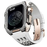 DYIZU Uhren-Modifikationsset, Luxus-Uhrenarmband-Set für Apple Watch 6 5 4 SE 44 mm Luxus-Fluor-Gummi-Armband Titan-Gehäuse für iWatch 6/5/4/SE 44 mm Serie Upgrade Modifikation, 44MM, Achat