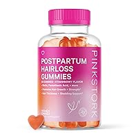Pink Stork Postpartum Hair Loss Gummies: Hair Skin and Nails Vitamins, Postnatal Vitamins, Biotin for Hair Regrowth + Strengthening, Postpartum Essentials for Moms, Women-Owned, 60 Strawberry Gummies