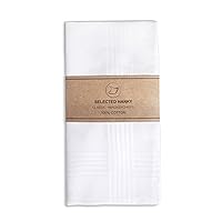 Selected Hanky Men's Handkerchiefs,100% Soft Cotton,White Classic Hankie Pack of 12