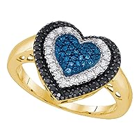 The Diamond Deal 10kt Yellow Gold Womens Round Black Blue Color Enhanced Diamond Heart Ring 1/4 Cttw