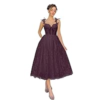 Maxianever Plus Size Lace Tulle Long Prom Dresses Spaghetti Straps Flower Women’s Wedding Gowns Tea Length Corset Grape US26W