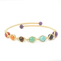 IRISNEW 7 Chakra Bracelet for Women Girls Reiki Healing Crystal Stone Bead Adjustable Yoga Meditation 14K Gold Plated Bracelet Jewelry Gifts