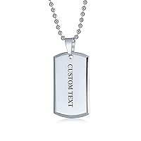 Bling Jewelry Men's Large Personalized Engravable Military Army Dog Tag Pendant Necklace For Men Polished Silver Tone Stainless Steel Beveled Edge with Bead Ball Chain 24 Inch